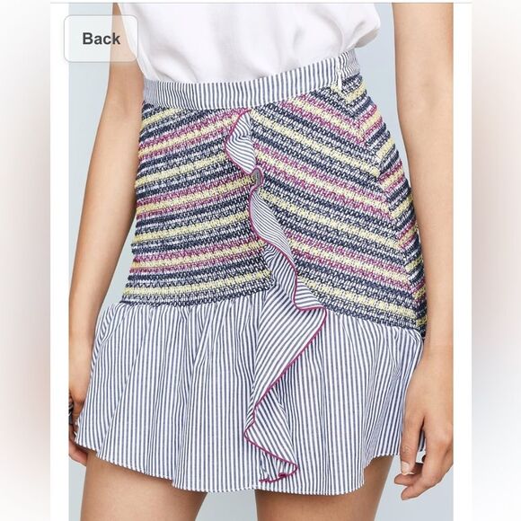 PARKER NWT Jordon Fitted Smocked Stretch Ruffle Mini Skirt Womens 8 Preppy Fairy - Picture 3 of 14